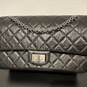 Chanel Glazed Calfskin Quilted 2.55 Reissue 227 Flap So Black